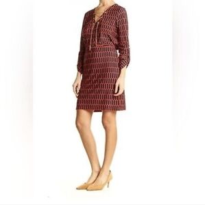 Michael Kors Large Coral Long Sleeve Honeycomb print salmon navy jersey dress